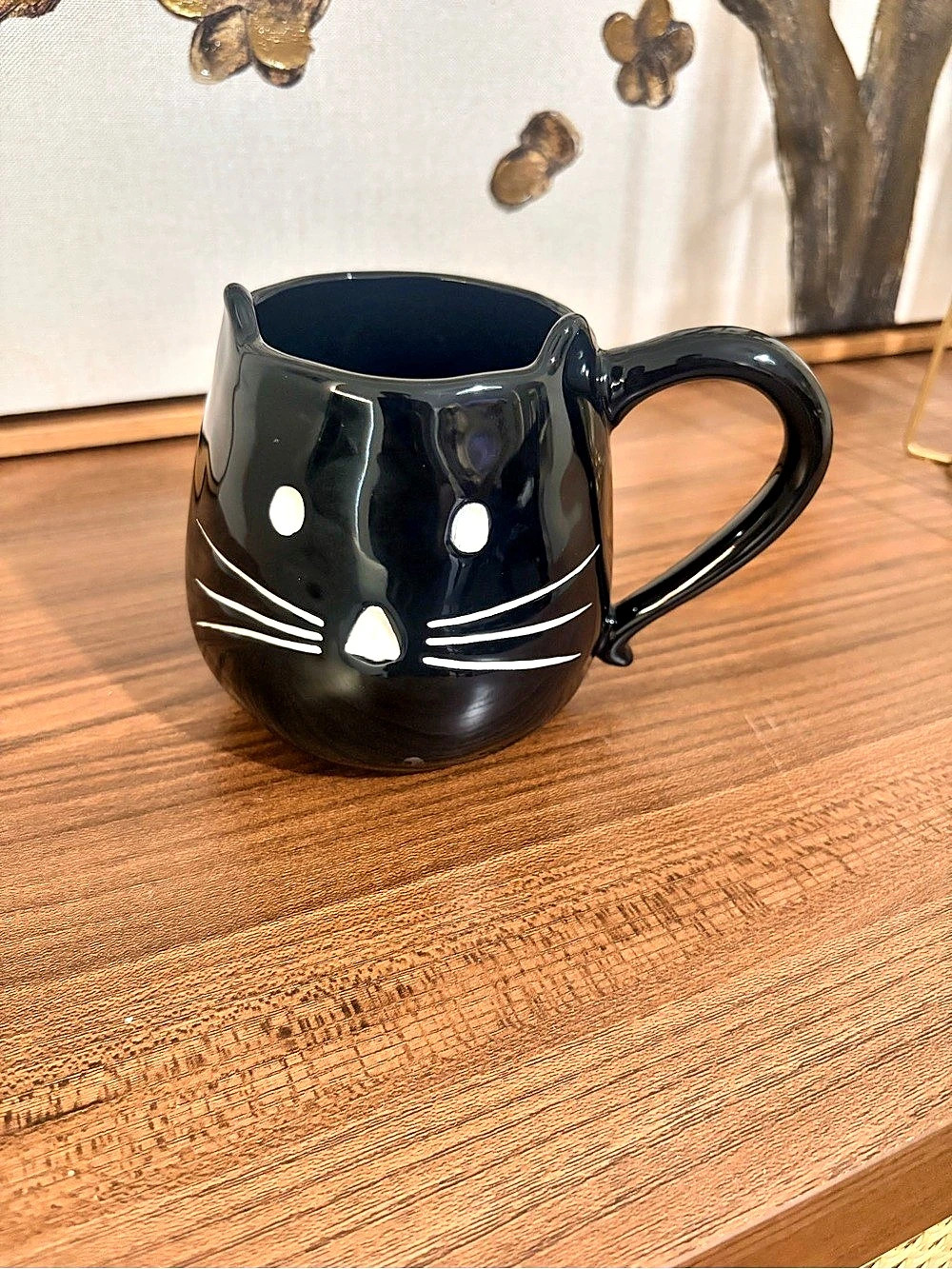 Pottery Barn Black Cat Figural Mug Black